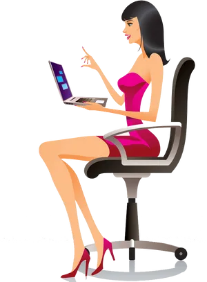 Stylish Woman Using Laptop PNG Image