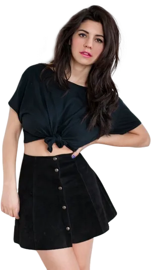 Stylish Womanin Black Outfit PNG Image