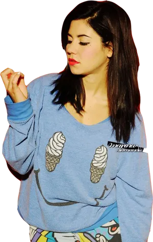 Stylish Womanin Blue Sweater PNG Image