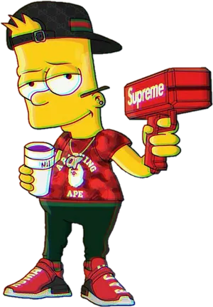 Stylized Bartwith Supreme Gunand Hype Brands PNG Image