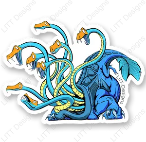 Stylized Blue Hydra Illustration PNG Image