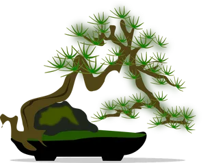 Stylized Bonsai Tree Illustration PNG Image