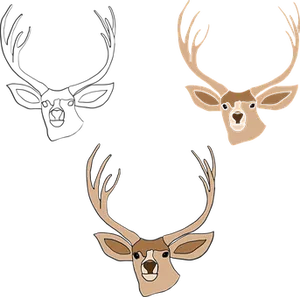 Stylized Deer Heads Triptych PNG Image