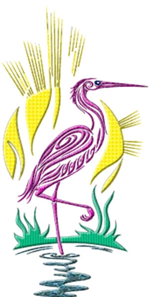 Stylized Embroidery Flamingo Art PNG Image