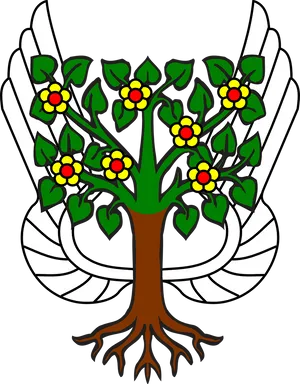 Stylized Treewith Rootsand Flowers PNG Image