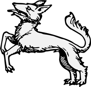 Stylized Two Headed Wolf Illustration PNG Image