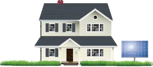 Suburban House With Solar Panel PNG Image