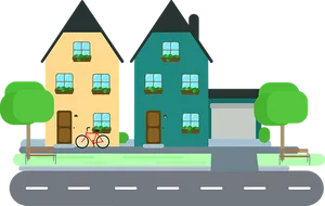 Suburban Nighttime Vector Illustration PNG
