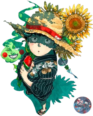 Sunflower Hat Anime Character PNG Image