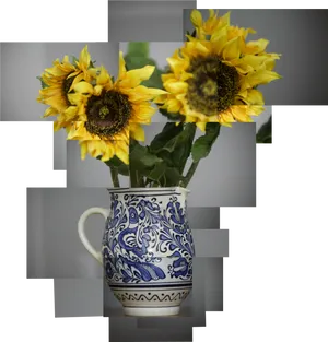 Sunflowersin Blueand White Vase PNG Image