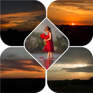 Sunset Clover Child Sky Collage PNG Image