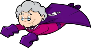 Super Granny Flying Cartoon PNG Image