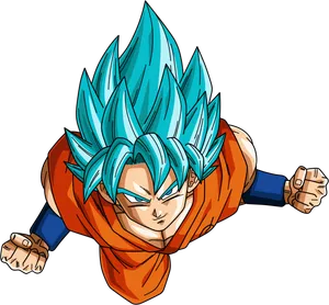 Super Saiyan Blue Goku Flying Pose PNG Image