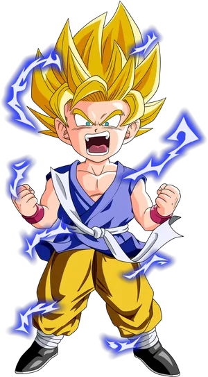 Super Saiyan Kid Goku Charging Up PNG Image