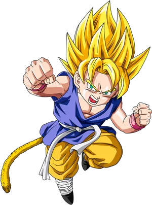 Super Saiyan Kid Goku Flying Punch PNG Image