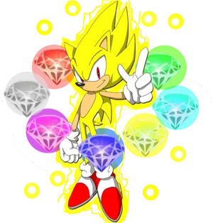 Super Sonicwith Chaos Emeralds PNG Image