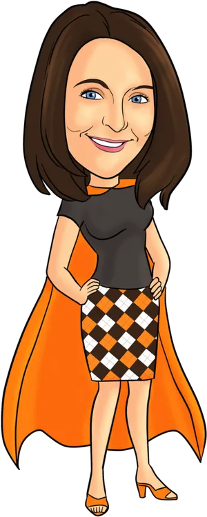 Superhero Caricature Woman Cape PNG Image