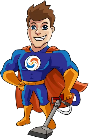 Superhero Cleaner Cartoon Character PNG Image