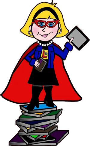 Superhero Librarian Cartoon PNG Image