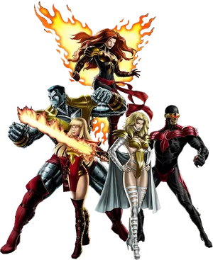 Superhero_ Team_ Flaming_ Powers_ Illustration.png PNG Image