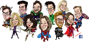 Superhero Themed Caricature Group PNG Image