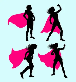 Superheroine Silhouettes Action Poses PNG Image