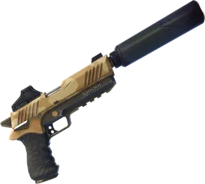 Suppressed Tactical Pistol Isolated PNG Image