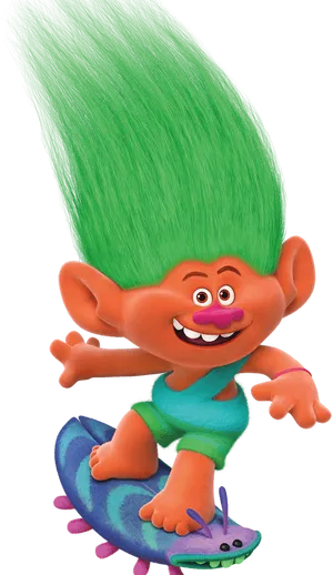 Surfing Troll Character PNG Image