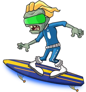 Surfing Zombie Cartoon PNG Image