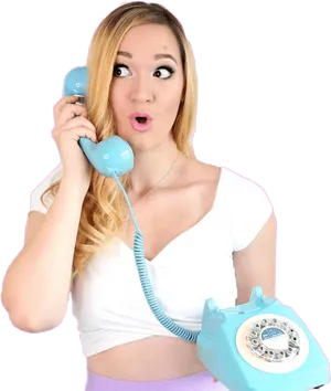 Surprised Blonde Woman Phone Call PNG Image