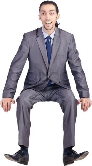 Surprised Businessman Sitting Invisible Chair PNG Image