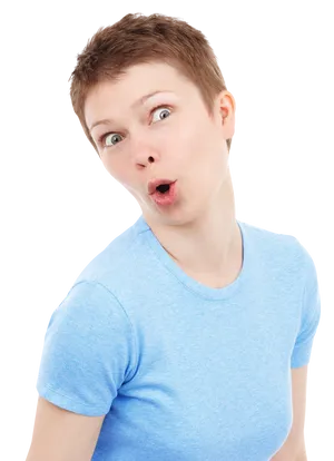 Surprised Expression Blue Shirt PNG Image