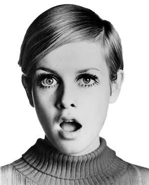 Surprised Woman Blackand White Portrait PNG Image