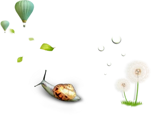 Surreal Nature Balloon Snail Dandelion PNG Image