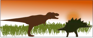 T Rexand Stegosaurus Sunset Silhouette PNG Image