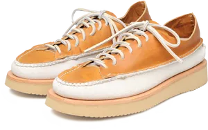 Tan Leather Sneakers White Soles PNG Image