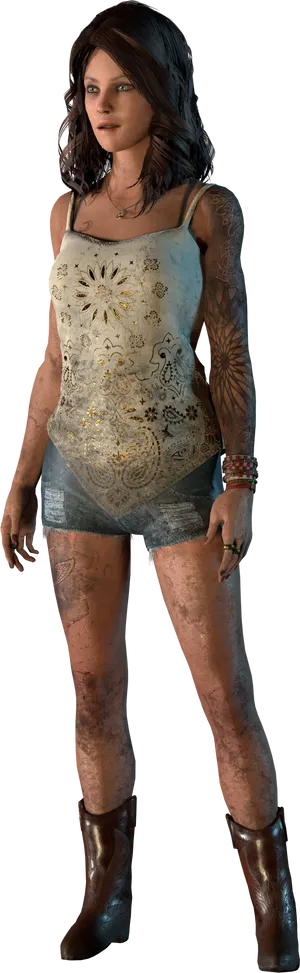 Tattooed Female Character3 D Model PNG Image