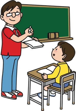 Teacher Assisting Student Cartoon PNG Image