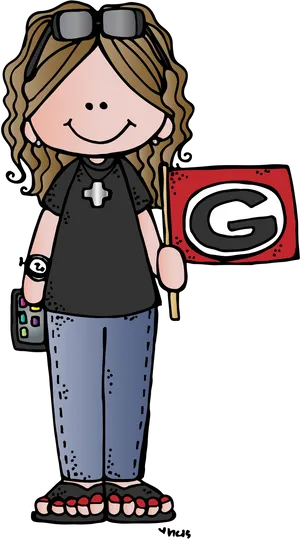 Teacher_with_ Gradebook_ Cartoon PNG Image