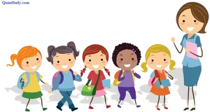 Teacherand Students Cartoon Clipart PNG Image