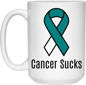 Teal Ribbon Cancer Awareness Mug PNG Image