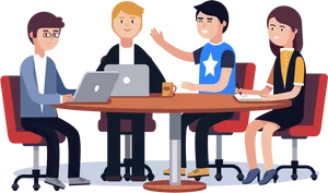 Team Meeting Cartoon Illustration PNG Image