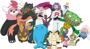 Team Rocketand Pokemon Characters PNG Image