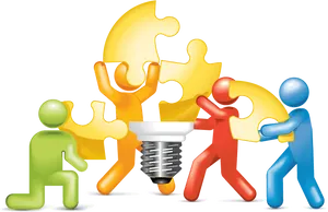 Teamwork Puzzle Lightbulb Idea Concept PNG Image