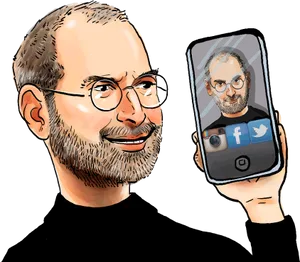 Tech Visionary Caricature Social Media Reflection PNG Image