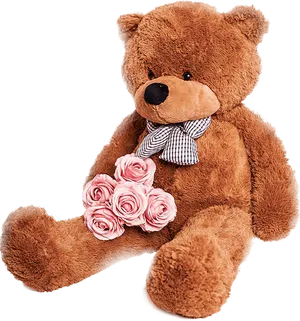 Teddy Bear With Rosesand Bow Tie PNG Image