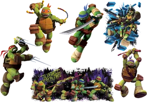 Teenage Mutant Ninja Turtles Action Poses PNG Image