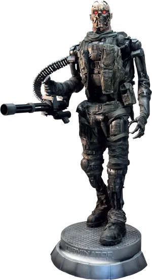 Terminator Statuewith Gun PNG Image