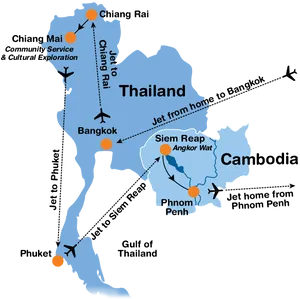 Thailand Cambodia Travel Map PNG Image