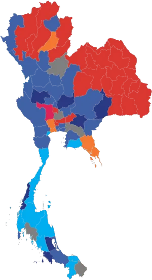 Thailand Political Map Color Coded PNG Image